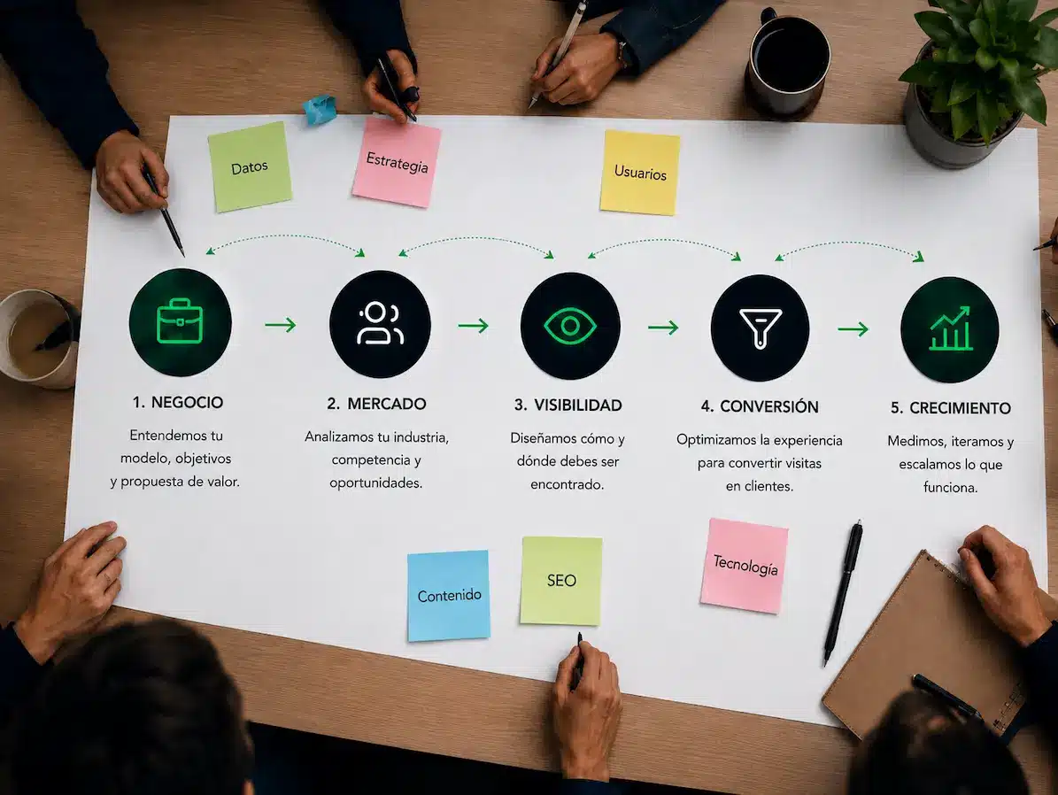 Mesa estratégica de SEOsencial para analizar negocio, mercado, visibilidad y crecimiento