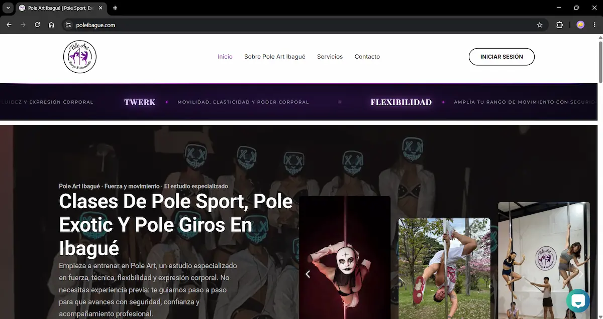 Diseño web del proyecto Pole Art Ibagué