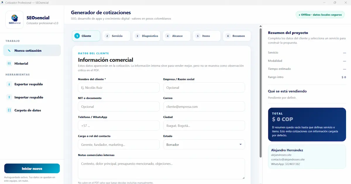 Vista previa del cotizador SEOsencial