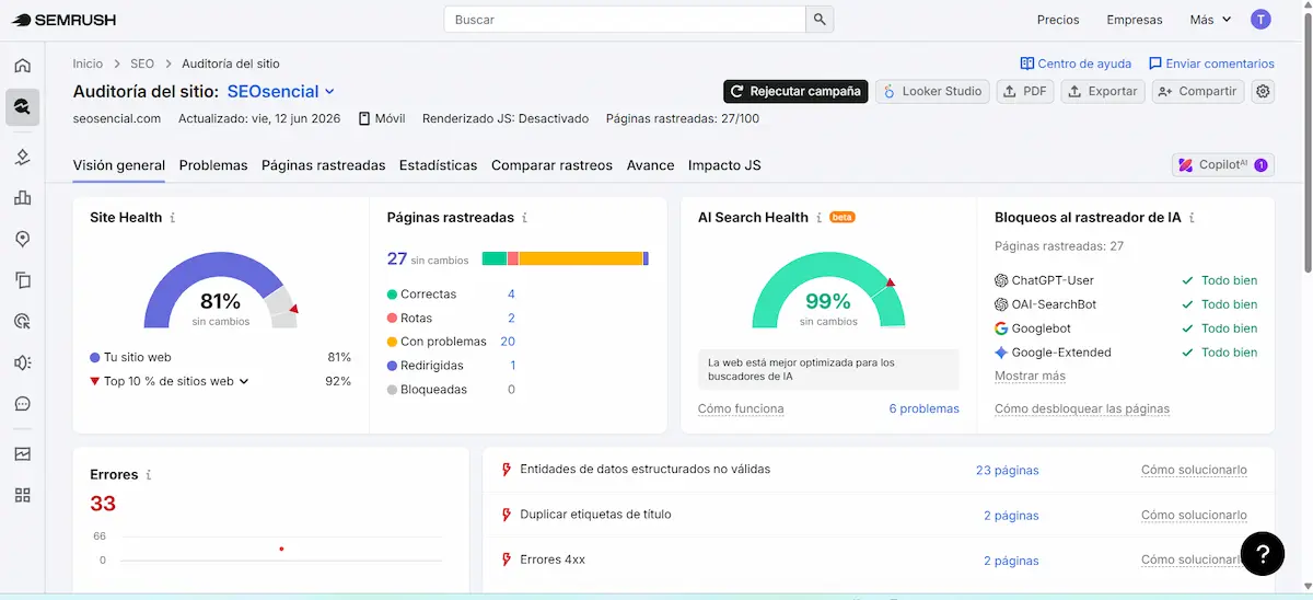 Auditoría SEO técnica para revisar rastreo indexación contenido y rendimiento
