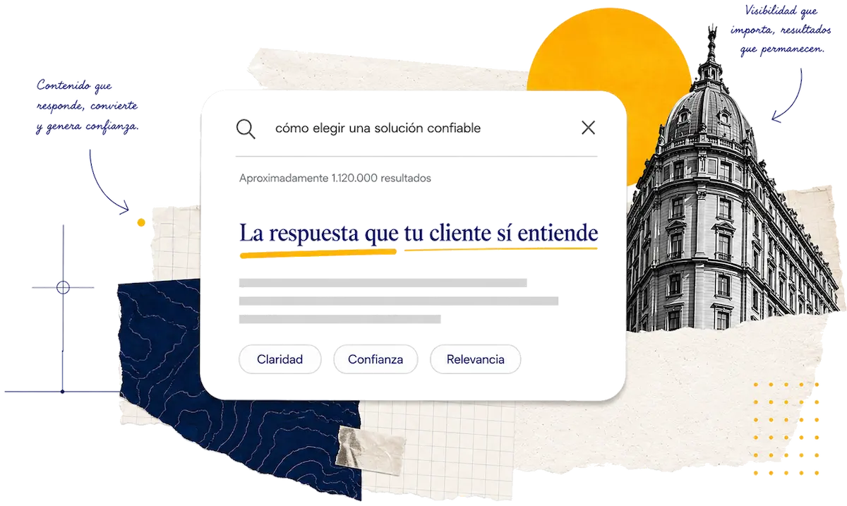 Visual estratégico de SEOsencial sobre claridad, confianza y relevancia en Google